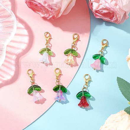 Подвесные украшения из прозрачного стекла в виде цветка HJEW-JM03295-01-1