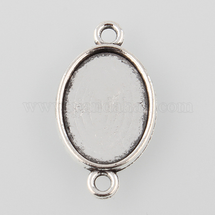 Antique Silver Tibetan Style Alloy Flat Oval Cabochon Connector Settings X-TIBE-M022-06AS-1