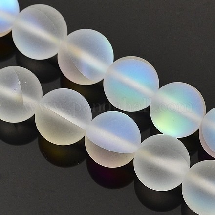 Dyed Frosted Round Synthetic Moonstone Beads Strands G-E302-104-8mm-06-1