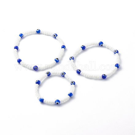 Set di braccialetti elasticizzati perline di vetro e perline fatte a mano a lume per genitori e bambini BJEW-JB06475-1