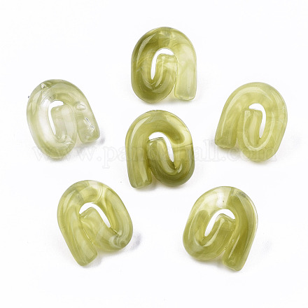 透明樹脂スタッドピアス  天然石風  ステンレス鋼ピンと  渦  黄緑  19.5x17mm  ピン：0.7mm EJEW-T012-01-B03-1
