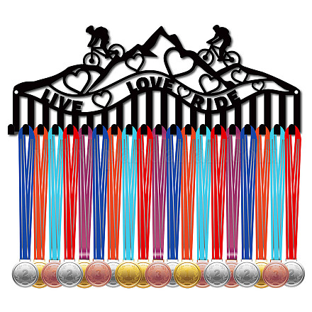CREATCABIN Cycling Medal Holder Hanger Black Metal Medal Hanger Iron Rack Sports Medal Frame with 20 Hooks Hanging Over 60 Medals Wall Mounted Shelf for Bicyclist Gift 15.7 x 6Inch-Live Love Ride ODIS-WH0028-086-1