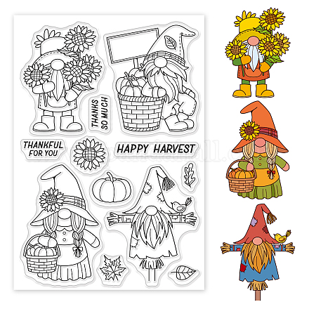 GLOBLELAND Autumn Harvest Clear Stamps Gnome Pumpkin Sunflower Silicone Clear Stamp Seals for Cards Making DIY Scrapbooking Photo Journal Album Decoration DIY-WH0167-56-831-1