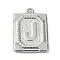 Anti-Tarnish 304 Stainless Steel Pendants, Rectangle with Letter Charm, Letter J, 24.5x18x3mm, Hole: 1.8mm