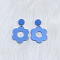 Flower with Flat Round Opaque Acrylic Dangle Stud Earrings, with Steel Pins, Platinum, Cornflower Blue, 59x40mm
