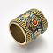 Handmade Indonesia Beads, with Brass Findings, Large Hole Beads, Column, Golden, Dark Turquoise, 30x28.5mm, Hole: 22mm