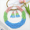 Bohemian Style Acrylic Seed Beaded Multilayer Necklaces & Tassel Dangle Earrings Sets, Deep Sky Blue, 600mm