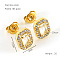304 Stainless Steel Cubic Zirconia Stud Earrings, Golden, Square, 11x9mm