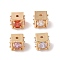 Brass Glass Beads, Square, Golden, Mixed Color, 7x9x7mm, Hole: 1.5mm