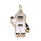 Brass Micro Clear Cubic Zirconia Pendants, with Enamel, Long-Lasting Plated,  Astronaut, White & Black, Real 18K Gold Plated, 20x13x2mm, Hole: 3.6mm