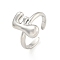 Brass Letter Open Cuff Rings for Women, Adjustable, Platinum, Letter F, 15~16.5x7~16.5mm