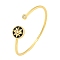 Rack Plating Brass Pave Clear Cubic Zirconia Sun Open Cuff Bangles, with Enamel, Real 18K Gold Plated, Long-Lasting Plated, Lead Free & Cadmium Free, Black, Inner Diameter: 2-1/4 inch(5.6cm), 14mm