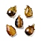 Natural Tiger Eye Faceted Pendants, Rack Plating Golden Plated Brass Teardrop Charms, 17x10x6mm, Hole: 1.5mm