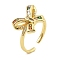 Brass Micro Pave Cubic Zirconia Cuff Rings for Women, with Glass, Bowknot, Real 18K Gold Plated, 12.5x18mm, Inner Diameter: 17.5mm