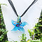 Starfish Millefiori Glass Pendant Silk Ribbon Necklaces, Deep Sky Blue, 17.72 inch(45cm)