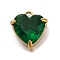 304 Stainless Steel Rhinestone Pendants, Heart, Real 18K Gold Plated, Emerald, 11x9.5x5mm, Hole: 1.6mm
