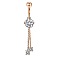Flat Round Brass Pave Clear Cubic Zirconia Curved Barbell Dangle Belly Rings, Rose Gold, Bar Length: 3/8