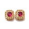 Brass Glass Beads, Real 18K Gold Plated, Square, Red, 13.5x13.5x7.5mm, Hole: 1.8mm