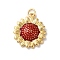 Rack Plating Brass Enamel Pendants, with Jump Ring, Long-Lasting Plated, Cadmium Free & Lead Free, Flower Charm, Real 18K Gold Plated, FireBrick, 21x18x4mm, Hole: 3mm