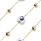 304 Stainless Steel Cable Chains, with Shell & Enamel, Textured Oval Link Chains, Soldered, with Spool, Heart with Evil Eye, Real 18K Gold Plated, 6.5~7x6.5~7x3.5mm, about 32.81 Feet(10m)/li