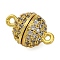 Brass Micro Pave Clear Cubic Zirconia Magnetic Clasps, with Loops, Lead Free & Cadmium Free, Round, Golden, 12.5x8x8mm, Hole: 1mm