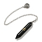 Bullet Natural Obsidian Pointed Dowsing Pendulums, with Rack Plating Antique Silver Plated Brass Pendants Ohm/Aum Findings, 240mm