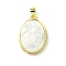Rack Plating Brass Pave Natural Shell Pendants, Oval Charms, Long-Lasting Plated, Real 18K Gold Plated, Cadmium Free & Lead Free, 25x17x4mm, Hole: 5x3mm