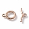 Ion Plating(IP) 304 Stainless Steel Toggle Clasps, Textured, Ring, Rose Gold, Ring: 16x12x2mm, Hole: 2mm, Bar: 18x6x2mm, Hole: 2mm