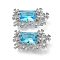 Brass & Cubic Zirconia & Glass Watch Band Clasps, Rectangle with Flower, Real Platinum Plated, 25x42.5x9.5mm, Hole: 3.5mm