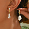 Brass Stud Earrings, with Rhinestone & Plastic Beads, Golden, Leaf, 35x13mm