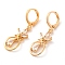 Rack Plating Golden Brass Dangle Leverback Earrings, with Cubic Zirconia, Butterfly, Clear, 37x9.5mm