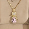 Cat Shape Brass Micro Pave Cubic Zirconia Pendant Necklaces, Golden, Pearl Pink, 15.75 inch(40cm)