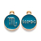 Alloy Enamel Pendants, Cadmium Free & Lead Free, Flat Round with Constellation, Light Gold, Dark Cyan, Scorpio, 22x18x2mm, Hole: 1.5mm