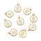 Brass Micro Pave Clear Cubic Zirconia Charms, Long-Lasting Plated, Cadmium Free & Nickel Free & Lead Free, with Jump Rings and White Enamel, Flat Round with Number, Real 18K Gold Plated, Num.6, 14.5x12x2mm, Hole: 1.5mm