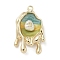 Brass Enamel Pendants, Oil Painting Style Charms, with ABS Imitation Pearl, Medium Turquoise, 26x15.5x5.5mm, Hole: 1.6mm
