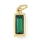 Glass Pendants, with Ion Plating(IP) 304 Stainless Steel Findings, Manual Polishing, with Jump Ring, Rectangle Charms, Real 18K Gold Plated, Green, 11x4x3.5mm, Hole: 2.5mm