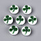 Handmade Lampwork Beads, Flat Round & Clover, Dark Green, 16~16.5x8.5~11mm, Hole: 1~1.6mm