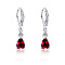 Brass Cubic Zirconia Dangle Earrings, Teardrop, Platinum, Dark Red, 33x8mm