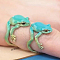 Frog Alloy Enamel Cuff Rings, Golden, Dark Turquoise, Inner Diameter: 16~19mm
