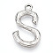 304 Stainless Steel Pendants, Letter Charms, Letter S, 22x13x3mm, Hole: 1.6mm