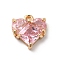 Brass Charms, with Glass, Heart, Golden, Pearl Pink, 12.5x12x4mm, Hole: 1.4mm