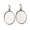 304 Stainless Steel Pendant Cabochon Settings, Oval, Stainless Steel Color, Tray: 13.5x18.5mm, 22x14.5x1.5mm, Hole: 3.5x6.5mm