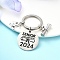 Flat Round Alloy Keychain, with 304 Stainless Steel Rings, Antique Silver & Platinum, 6cm