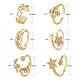 6Pcs 6 Styles Brass Micro Pave Cubic Zirconia Cuff Rings RJEW-LS0001-40G-3