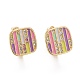 Colorful Enamel Stripe Rectangle Hoop Earrings with Cubic Zirconia X-EJEW-I265-06G-1