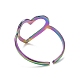 Chapado en iones (ip) color del arco iris 304 anillo de puño de corazón abierto de acero inoxidable para mujer RJEW-C025-22M-3