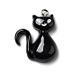 ハロウィン不透明樹脂ペンダント  プラチナトーンの鉄ループ付き  猫  ブラック  28x21x6mm  穴：2mm X-RESI-D055-110P-2