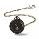 Reloj de bolsillo de madera de ébano con cadena de latón y clips WACH-D017-A10-01AB-1