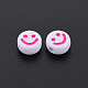 不透明なアクリルビーズ  エナメル  笑顔のフラットラウンド  濃いピンク  10x5mm  穴：2mm  約1450個/500g MACR-N008-55-C03-3
