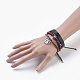 Natural Sandalwood Beads and Cowhide Leather Cord Bracelets Sets BJEW-JB03927-3
